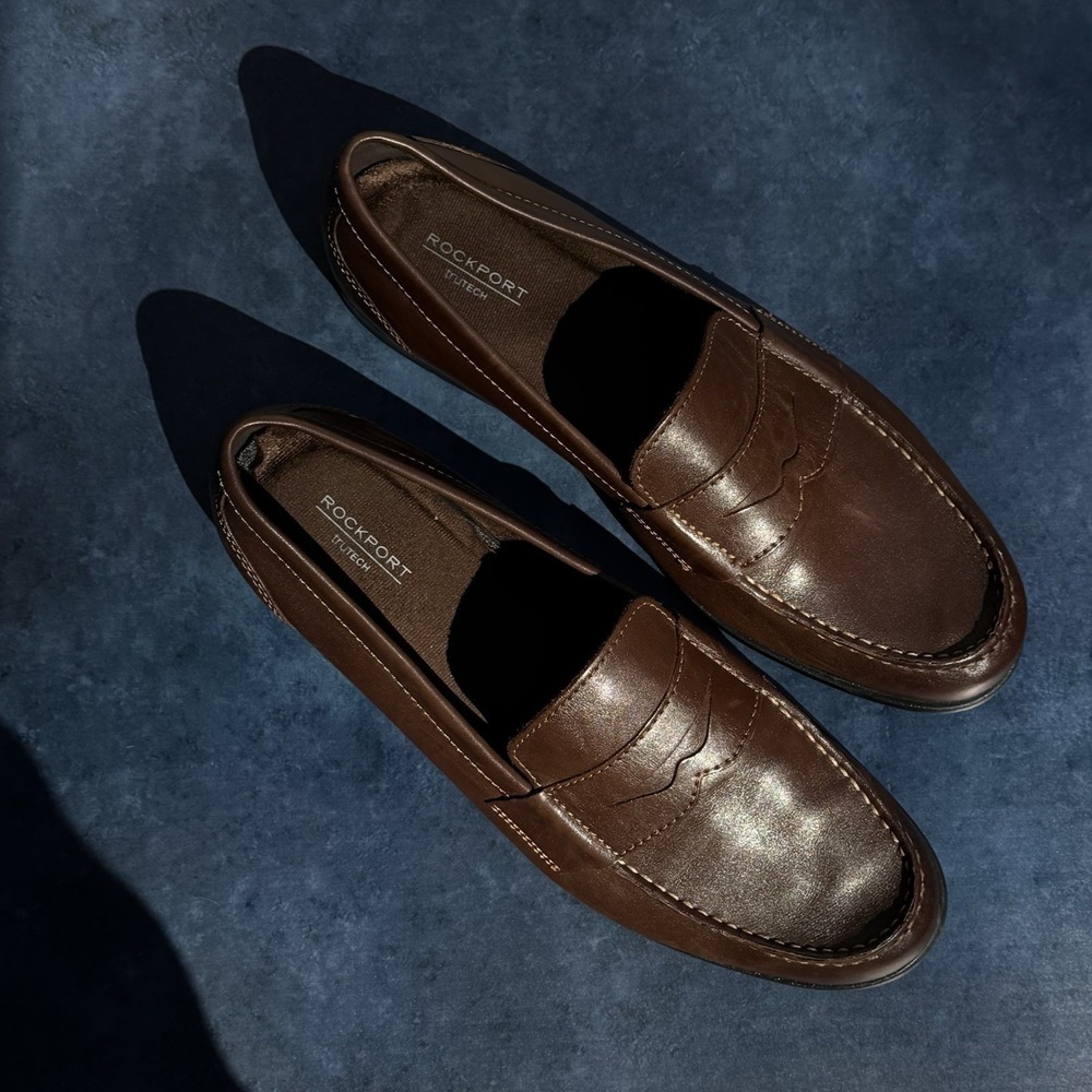 Rockport Mens 14W Brown Leather Classic Penny Loafers truTECH Old Money Preppy